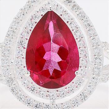 NO RESERVE 5.62 Ct Pear Pink Topaz, Cubic Zirconia 925 Sterling Silver Ring