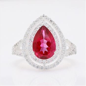 NO RESERVE 5.62 Ct Pear Pink Topaz, Cubic Zirconia 925 Sterling Silver Ring