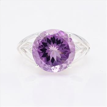 NO RESERVE 5.75 Ct Round Amethyst 925 Sterling Silver Ring