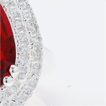 NO RESERVE 5.78 Ct Pear Created Ruby, Cubic Zirconia 925 Sterling Silver Ring
