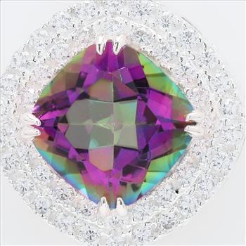 NO RESERVE 5.97 Ct Cushion Mystic Topaz, Cubic Zirconia 925 Sterling Silver Pendant