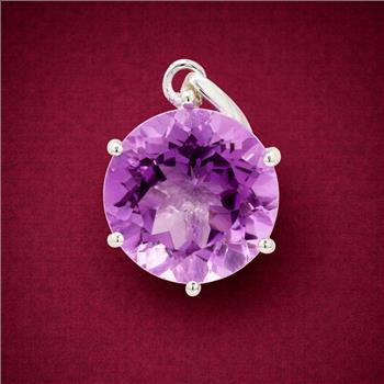NO RESERVE 6.06 Ct Round Amethyst 925 Sterling Silver Pendant
