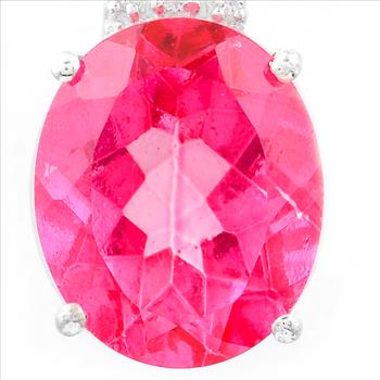 NO RESERVE 6.09 Ct Oval Pink Topaz, White Zircon, 925 Sterling Silver Pendant