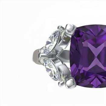 NO RESERVE 6.14 Ct Cushion Amethyst, White Topaz, Cubic Zarcon 925 Sterling Silver Ring