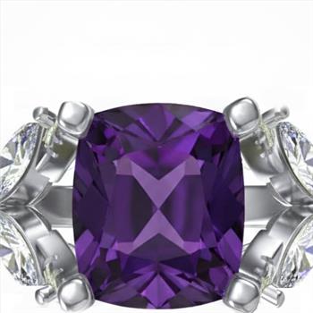 NO RESERVE 6.14 Ct Cushion Amethyst, White Topaz, Cubic Zarcon 925 Sterling Silver Ring