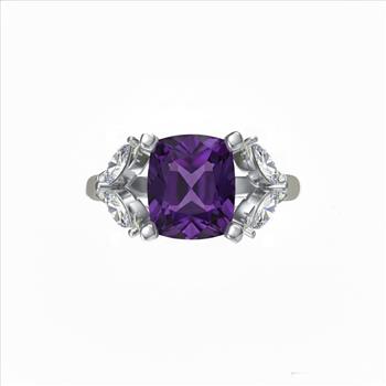 NO RESERVE 6.14 Ct Cushion Amethyst, White Topaz, Cubic Zarcon 925 Sterling Silver Ring