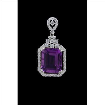 NO RESERVE 6.14 Ct Octagon Amethyst, Cubic Zirconia 925 Sterling Silver Pendant