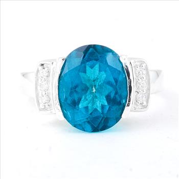NO RESERVE 6.15 Ct Oval Pariba Topaz, Cubic Zirconia, 925 Sterling Silver Ring