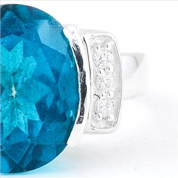 NO RESERVE 6.15 Ct Oval Pariba Topaz, Cubic Zirconia, 925 Sterling Silver Ring