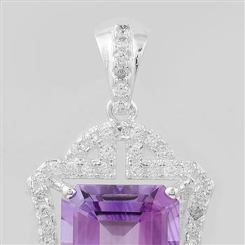 NO RESERVE 6.28 Ct Octagon Amethyst, Cubic Zirconia, 925 Sterling Silver Pendant