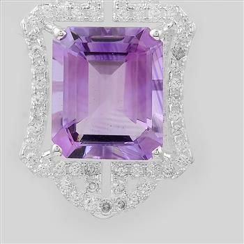 NO RESERVE 6.28 Ct Octagon Amethyst, Cubic Zirconia, 925 Sterling Silver Pendant