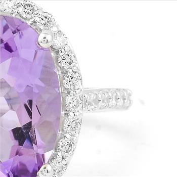 NO RESERVE 6.34 Ct Oval Amethyst, Cubic Zirconia, 925 Sterling Silver Ring