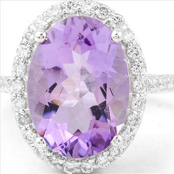 NO RESERVE 6.34 Ct Oval Amethyst, Cubic Zirconia, 925 Sterling Silver Ring