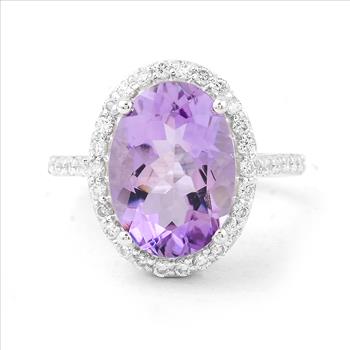 NO RESERVE 6.34 Ct Oval Amethyst, Cubic Zirconia, 925 Sterling Silver Ring
