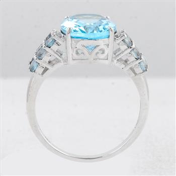NO RESERVE 6.34 Ct Oval Swiss Blue Topaz 925 Sterling Silver Ring