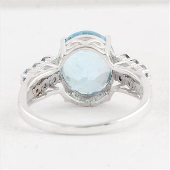 NO RESERVE 6.34 Ct Oval Swiss Blue Topaz 925 Sterling Silver Ring