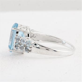 NO RESERVE 6.34 Ct Oval Swiss Blue Topaz 925 Sterling Silver Ring
