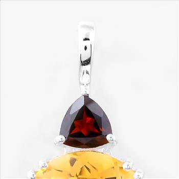 NO RESERVE 6.53 Ct Round Citrine, Garnet, Cubic Zirconia 925 Sterling Silver Pendant