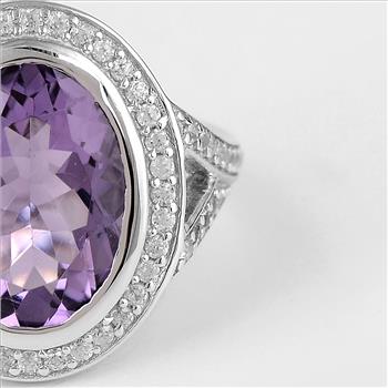 NO RESERVE 6.58 Ct Oval Amethyst, Cubic Zirconia, 925 Sterling Silver Ring