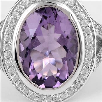 NO RESERVE 6.58 Ct Oval Amethyst, Cubic Zirconia, 925 Sterling Silver Ring