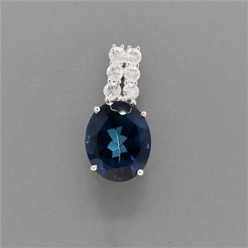 NO RESERVE 6.59 Ct Oval Lbt Color Topaz, Cubic Zirconia 925 Sterling Silver Pendant