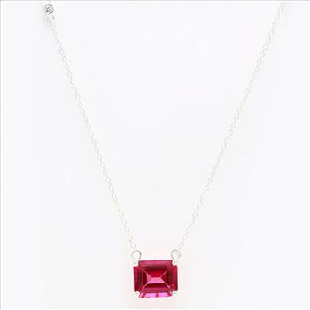 NO RESERVE 6.65 Ct Octagon Pink Topaz, Cubic Zirconia 925 Sterling Silver Pendant