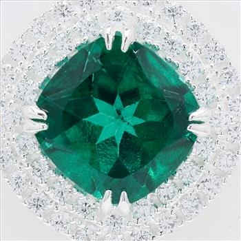 NO RESERVE 6.66 Ct Cushion Green Topaz, Cubic Zirconia 925 Sterling Silver Pendant