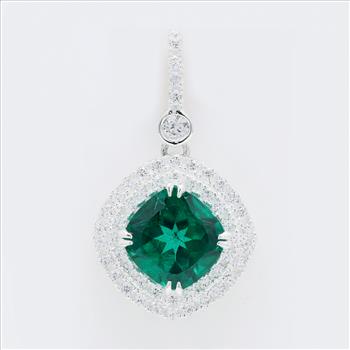 NO RESERVE 6.66 Ct Cushion Green Topaz, Cubic Zirconia 925 Sterling Silver Pendant