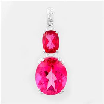 NO RESERVE 6.67 Ct Oval Pink Topaz, Cubic Zirconia 925 Sterling Silver Pendant