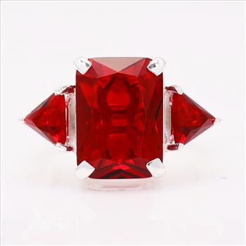 NO RESERVE 6.76 Ct Octagon Created Garnet 925 Sterling Silver Ring