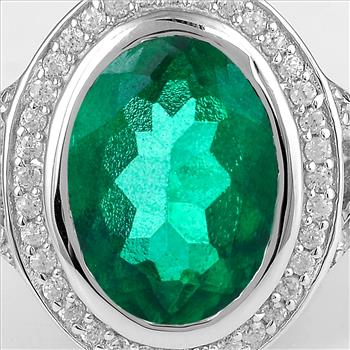 NO RESERVE 6.78 Ct Oval Green Topaz, Cubic Zirconia, 925 Sterling Silver Ring
