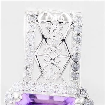 NO RESERVE 6.84 Ct Octagon Amethyst, Cubic Zirconia 925 Sterling Silver Pendant