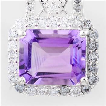 NO RESERVE 6.84 Ct Octagon Amethyst, Cubic Zirconia 925 Sterling Silver Pendant