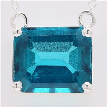 NO RESERVE 6.86 Ct Octagon Paraiba Topaz, Cubic Zirconia 925 Sterling Silver Pendant