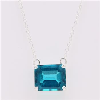 NO RESERVE 6.86 Ct Octagon Paraiba Topaz, Cubic Zirconia 925 Sterling Silver Pendant