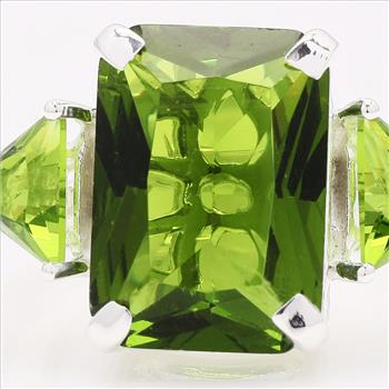 NO RESERVE 6.88 Ct Octagon Created Peridot 925 Sterling Silver Ring