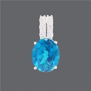NO RESERVE 6.96 Ct Oval Paraiba Topaz, Cubic Zirconia 925 Sterling Silver Pendant