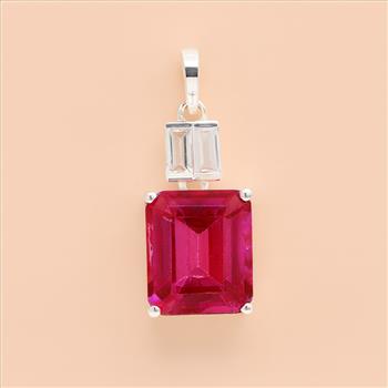 NO RESERVE 6.99 Ct Octagon Pink Topaz, White Topaz 925 Sterling Silver Pendant