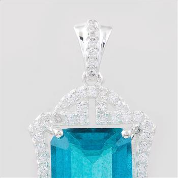 NO RESERVE 7.01 Ct Octagon Pariba Topaz, Cubic Zirconia, 925 Sterling Silver Pendant