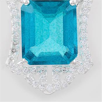 NO RESERVE 7.01 Ct Octagon Pariba Topaz, Cubic Zirconia, 925 Sterling Silver Pendant