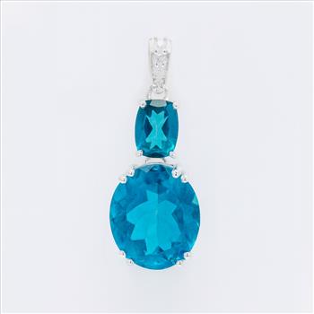 NO RESERVE 7.05 Ct Oval Paraiba Topaz, Cubic Zirconia 925 Sterling Silver Pendant
