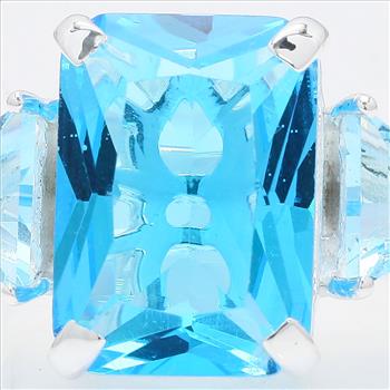 NO RESERVE 7.08 Ct Octagon Created Blue Topaz 925 Sterling Silver Ring