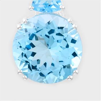 NO RESERVE 7.18 Ct Round Blue Topaz, Swiss Blue Topaz, Cubic Zirconia 925 Sterling Silver Pendant