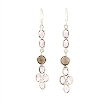NO RESERVE 7.18 Ct Smoky Quartz, Amethyst 925 Sterling Silver Earrings