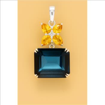 NO RESERVE 7.30 Ct Octagon Lbt Color Topaz, Citrine 925 Sterling Silver Pendant
