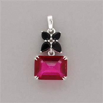 NO RESERVE 7.33 Ct Octagon Pink Topaz, Black Spinel 925 Sterling Silver Pendant