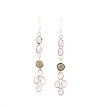 NO RESERVE 7.33 Ct Smoky Quartz, Amethyst 925 Sterling Silver Earrings