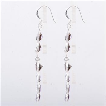 NO RESERVE 7.40 Ct Smoky Quartz, Amethyst 925 Sterling Silver Earrings