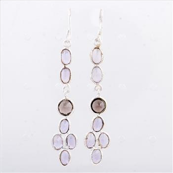 NO RESERVE 7.40 Ct Smoky Quartz, Amethyst 925 Sterling Silver Earrings