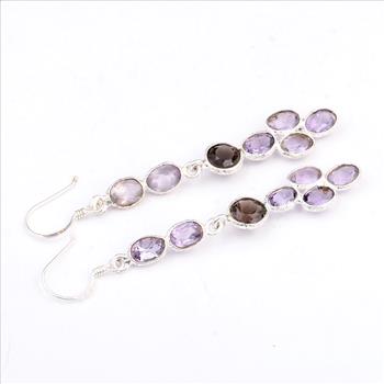 NO RESERVE 7.40 Ct Smoky Quartz, Amethyst 925 Sterling Silver Earrings